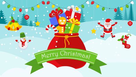 Santa Claus sack with gifts. Bright Christmas card.のイラスト素材