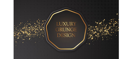 Luxury grunge design. Golden frame on black background.のイラスト素材