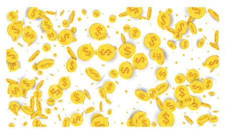 Spinning flying gold coins on white background.のイラスト素材