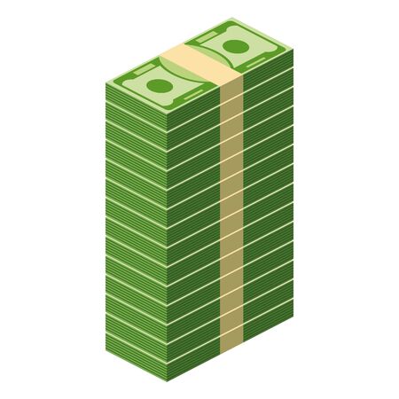 Packs of paper money. Bundle with cash bills. Keeping money in bank. Deposit, wealth, accumulation and inheritance. Flat vector cartoon money illustration. Objects isolated on a white background.のイラスト素材
