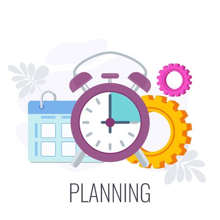 Clock, calendar and gear. Marketing Flat vector illustration.のイラスト素材