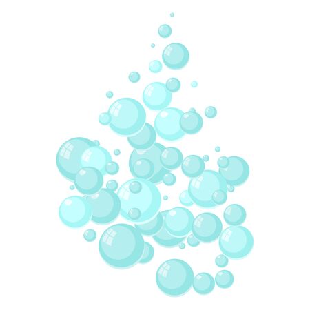 Flat vector Flying bubbles of soap suds. Underwater gas flow in water.のイラスト素材