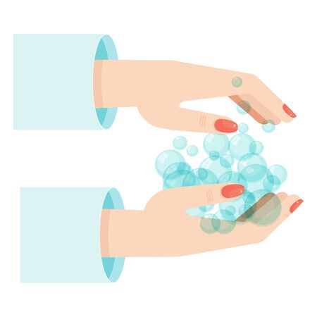 Antiseptic for disinfection. Hand hygiene. Hand washing with soap.のイラスト素材