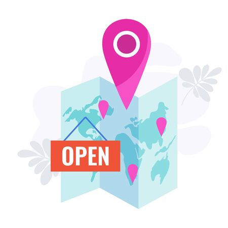 Place, store infographics pictogram. Four 4 PS marketing mix. Segmentation, target audience. Global e-commerce, online sales, store, mobile shopping. Flat vector illustration.のイラスト素材