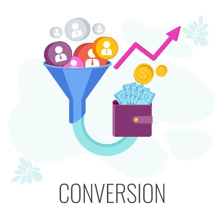 Conversion Rate optimization. Potential customer becoming an actual customer.のイラスト素材