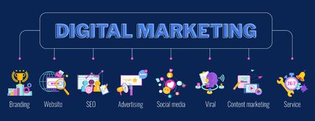 Digital marketing banner. Infographics Pictogram. Flat vector illustration.のイラスト素材