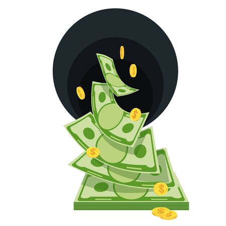 Black Hole Money. Waste of money. Banknotes fly away.のイラスト素材