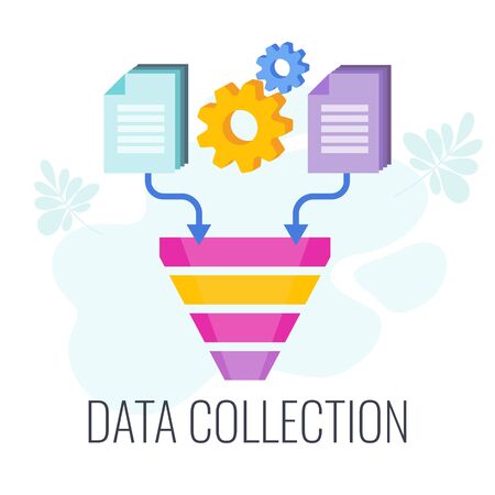 Data Collection Icon. Information falls into the data funnel.のイラスト素材