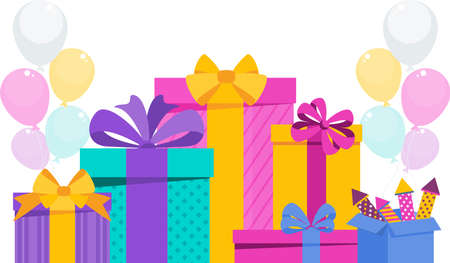 Huge boxes with gifts. Flat vector illustration.のイラスト素材