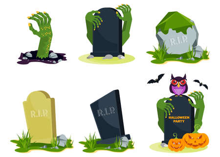 Old decrepit grave in a cemetery. Monsters, zombies, evil spirits.のイラスト素材