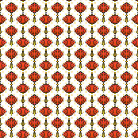 Chinese paper lanterns seamless pattern. Flat vector illustration.のイラスト素材