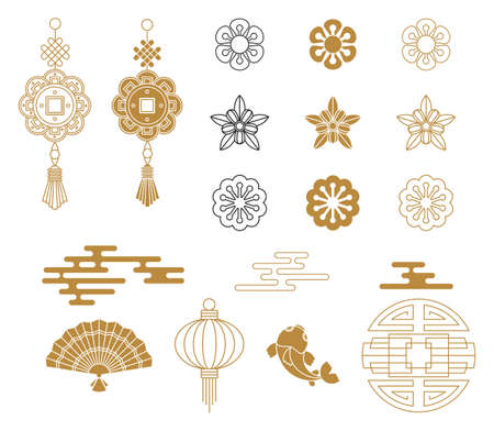 Set of Chinese new year greeting card decoration.のイラスト素材