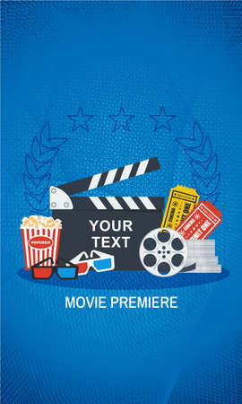 Movie making and Movie premiere concept. Flat vector cartoon illustration.のイラスト素材