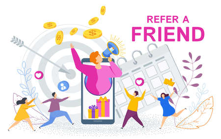 Refer a friend concept. Trendy flat vector style.のイラスト素材