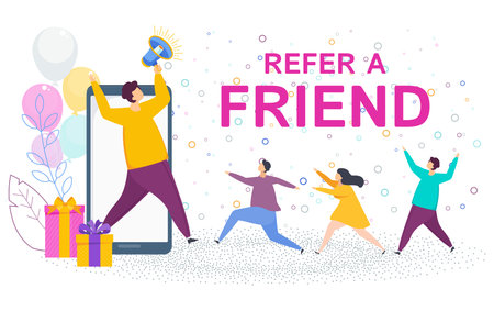 Refer a friend concept. Trendy flat vector style.