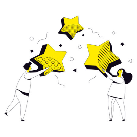 People raised large stars above their heads. Customer feedback.