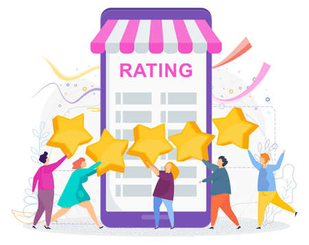 People raised large stars above their heads. Customer feedbackのイラスト素材