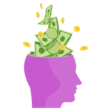 Head holding money. Financial success. Wealth, income and good luck.のイラスト素材