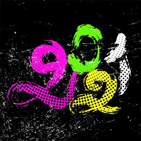 Handdrawn in paint grunge neon Numbers 2021. Chinese calligraphy.のイラスト素材