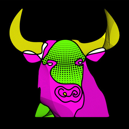 Chinese new year 2021 grunge neon background. Abstract ox, bull, taurus.のイラスト素材