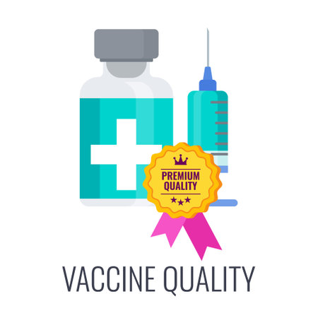 Vaccination quality icon. Syringe and dose of vaccine.のイラスト素材