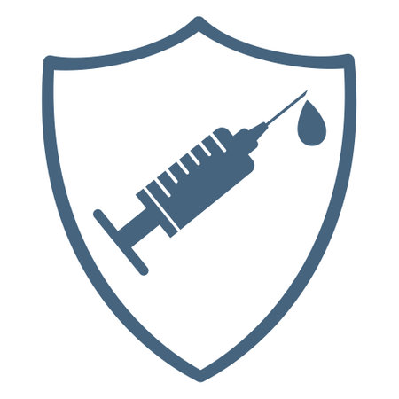 Vaccination shield black icon. Syringe and dose of vaccine.のイラスト素材