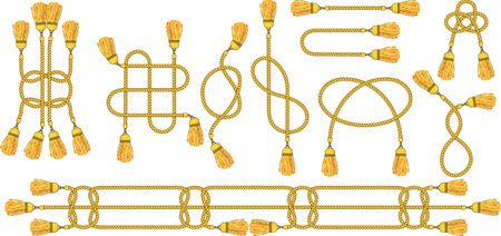 Cord with tassels tied into a woven knot.のイラスト素材