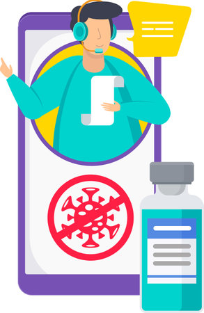 Vaccination information concept. Doctor answers questions about vaccine.のイラスト素材