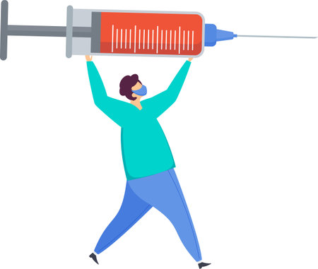 Doctors are fighting against huge red virusのイラスト素材