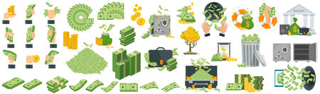 Huge packs of paper money. Bundle with cash bills.のイラスト素材