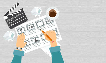 Storyboarding process image. Flat vector cartoon illustration.のイラスト素材