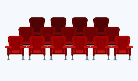 Auditorium and rows of red comfortable armchairs in the cinema.のイラスト素材