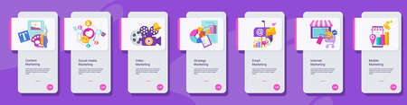 Kinds of marketing. Concept banner with color icons.のイラスト素材