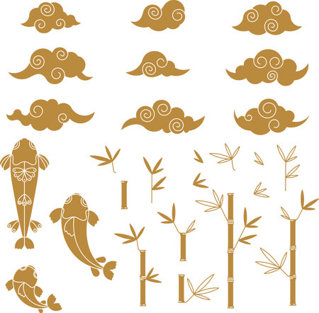 Set of Chinese, Japanese and Asian traditional decorationのイラスト素材