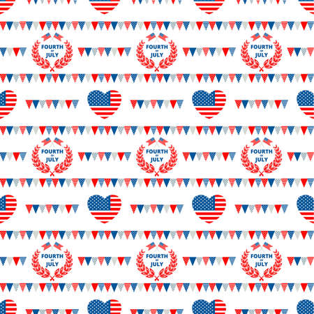 Independence day of USA flat vector seamless pattern.のイラスト素材
