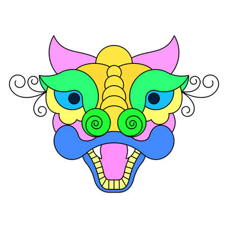 Chinese New Year Lion Dance Head. Flat vector illustration.のイラスト素材