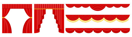 Curtains with lambrequins on the stage of the theater, concert hall.のイラスト素材