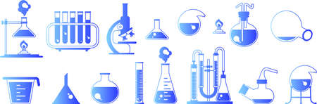 Set of blue gradient icons of flask and test tubeのイラスト素材
