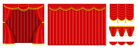 Curtains with lambrequins on the stage of the theater, concert hall.のイラスト素材