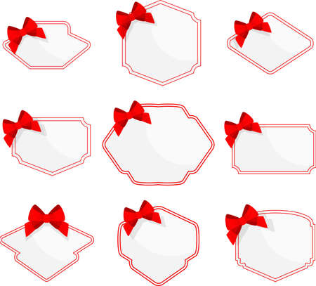 Small figured carved white greeting card with bright red bow.のイラスト素材
