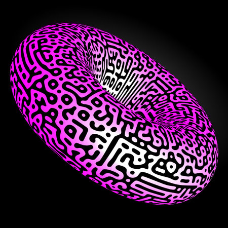 3D realistic volumetric torus with touring pattern.
