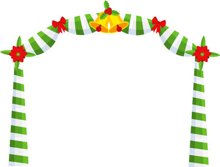 Christmas garland with red bow and strip ribbon.のイラスト素材