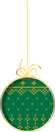 Christmas tree ball. Handmade embroidered or knitted ornamentのイラスト素材