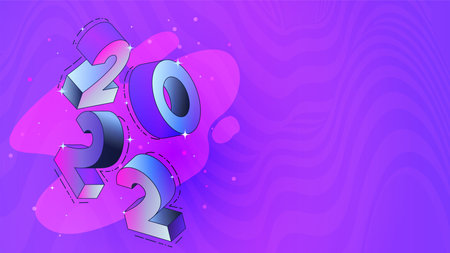 2022 modern bright lilac card. 3D gradient outline letters.