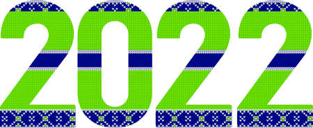 Green Blue knitted patern 2022 numbers. Calendar cover templateのイラスト素材
