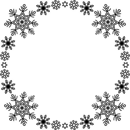 Snowflake circle frame. Winter snowflake round border.のイラスト素材