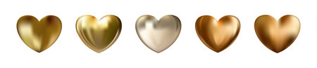 Gold realistic heart vector icons set . Romantic symbol of Loveのイラスト素材