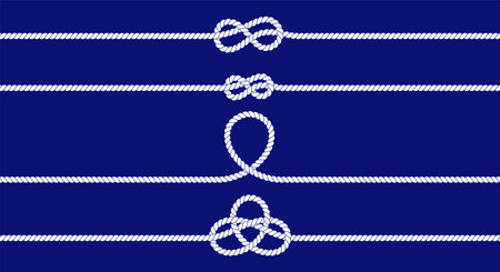Nautical rope knots set. Seamless decorative marine rope elements.のイラスト素材