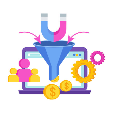 Conversion funnel. Digital inbound marketing toolのイラスト素材