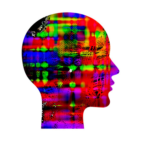 Woman profile. Silhouette of head with concentric psychedelic pattern.